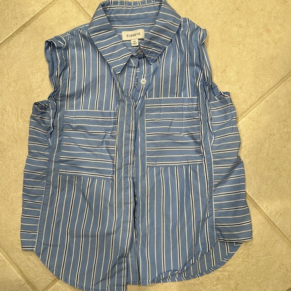 Evereve blue and white striped button up sleeveless shirt XS - Picture 1 of 2